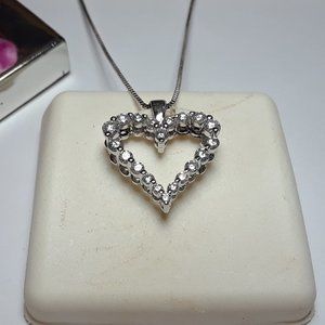 .33cttw Natural Rd Diamond SI3 HI Open Heart 14Kt White Gold 20" Necklace #17020